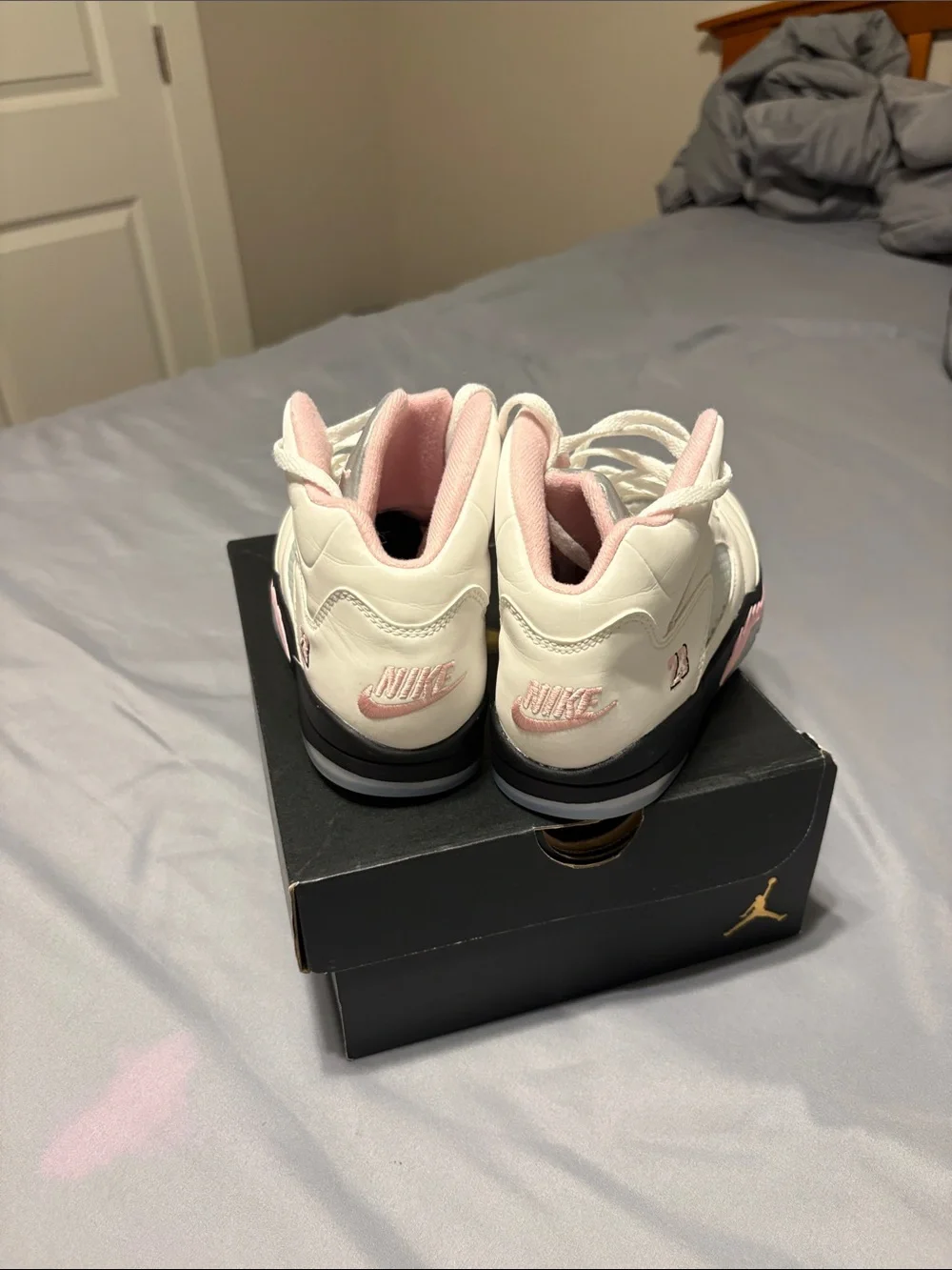Jordan 5 retro Kids White and Pink High-Top Basketball Sneakers size 2.5